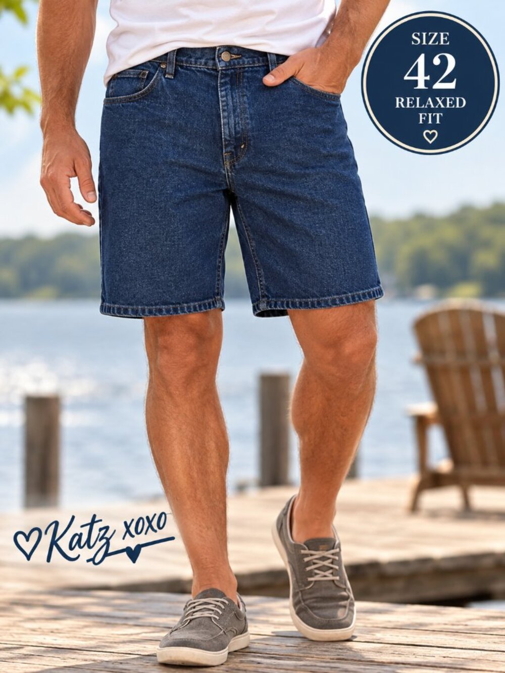 Wrangler Men’s 42 Relaxed Fit Denim Shorts Dark Wash Stretch 10” Inseam Jorts